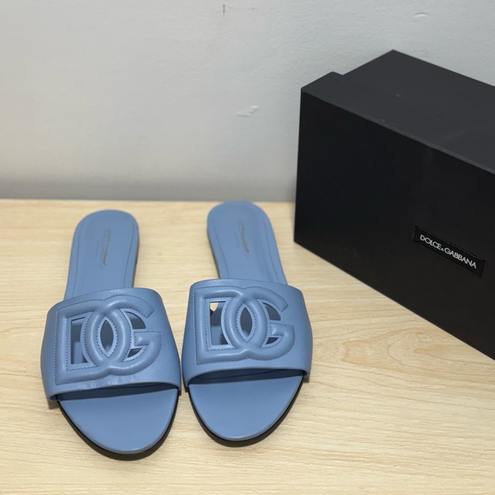 Dolce & Gabbana Blue Sandals with Embossed Logo